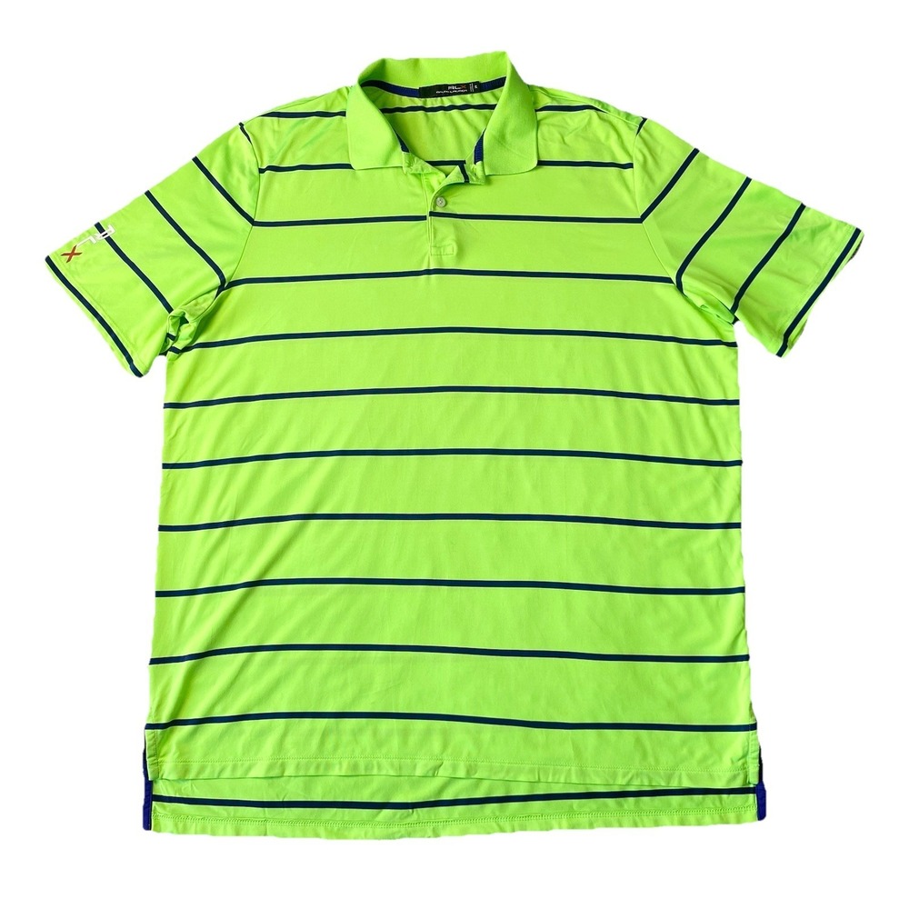 RLX Ralph Lauren Polo Shirt Mens XL Lime Green Striped Performance Golf Wicking